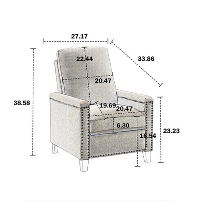 Poltrona reclinabile manuale moderna in velluto con cuscini e decorazione a borchie