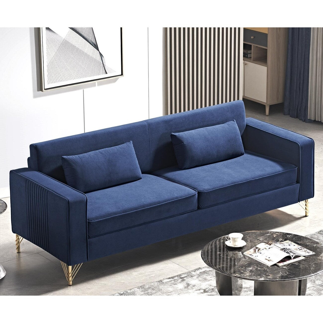 Divano moderno per soggiorno rivestito in velluto