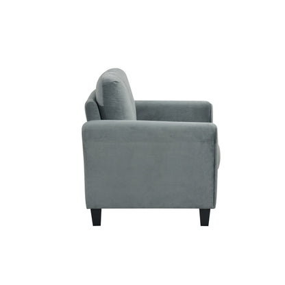 Divano moderno rivestito in velluto con schienale angolato e struttura in legno massello per soggiorno, ufficio e piccoli spazi