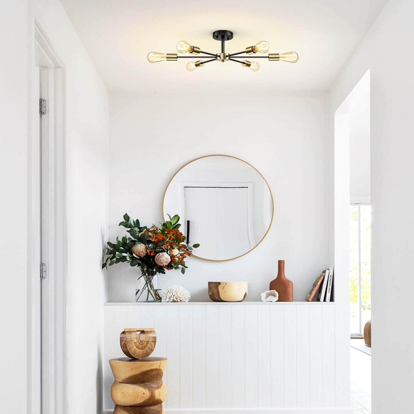 Lampada semi-incassata Sputnik nera/oro da soffitto per soggiorno/cucina/ufficio/camera da letto/ingresso