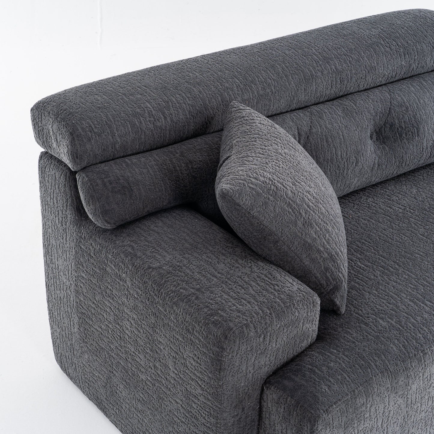 Divano componibile modulare moderno a 4 posti in ciniglia effetto legno con 2 cuscini per soggiorno e appartamento