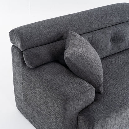 Divano componibile modulare moderno a 4 posti in ciniglia effetto legno con 2 cuscini per soggiorno e appartamento