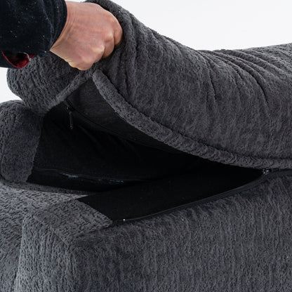 Divano componibile modulare moderno a 4 posti in ciniglia effetto legno con 2 cuscini per soggiorno e appartamento