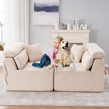 Divano componibile modulare moderno a 4 posti in ciniglia effetto legno con 2 cuscini per soggiorno e appartamento