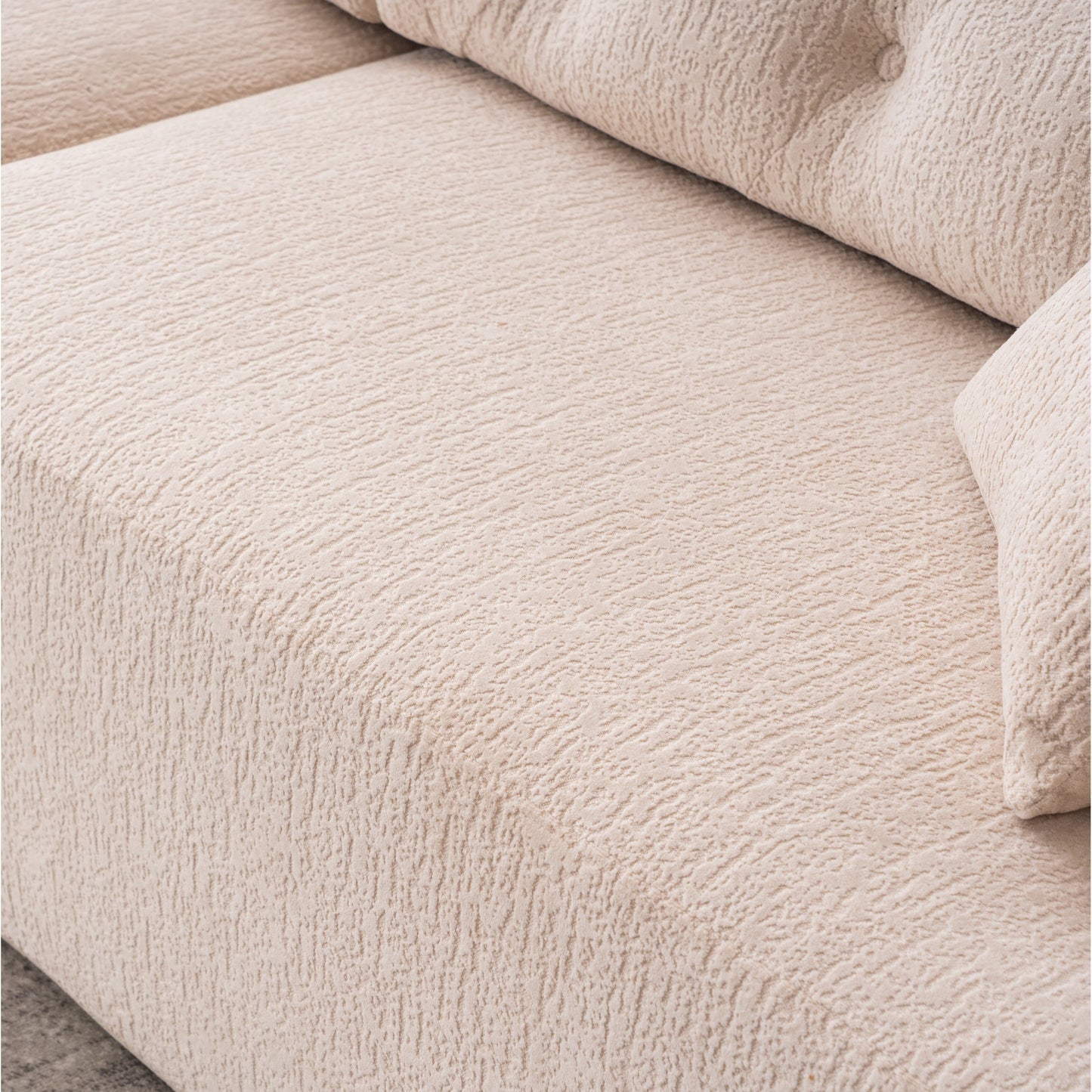 Divano componibile modulare moderno a 4 posti in ciniglia effetto legno con 2 cuscini per soggiorno e appartamento