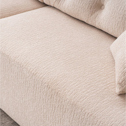 Divano componibile modulare moderno a 4 posti in ciniglia effetto legno con 2 cuscini per soggiorno e appartamento