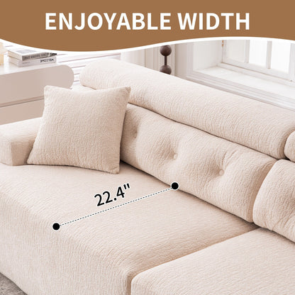 Divano componibile modulare moderno a 4 posti in ciniglia effetto legno con 2 cuscini per soggiorno e appartamento