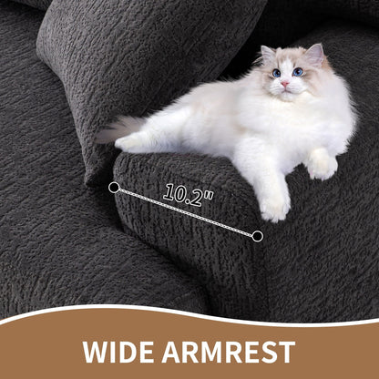 Divano componibile modulare moderno a 4 posti in ciniglia effetto legno con 2 cuscini per soggiorno e appartamento