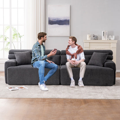 Divano componibile modulare moderno a 4 posti in ciniglia effetto legno con 2 cuscini per soggiorno e appartamento