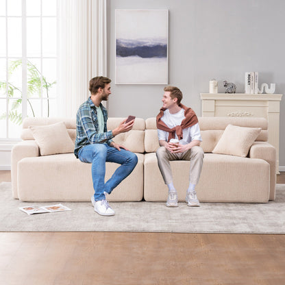 Divano componibile modulare moderno a 4 posti in ciniglia effetto legno con 2 cuscini per soggiorno e appartamento