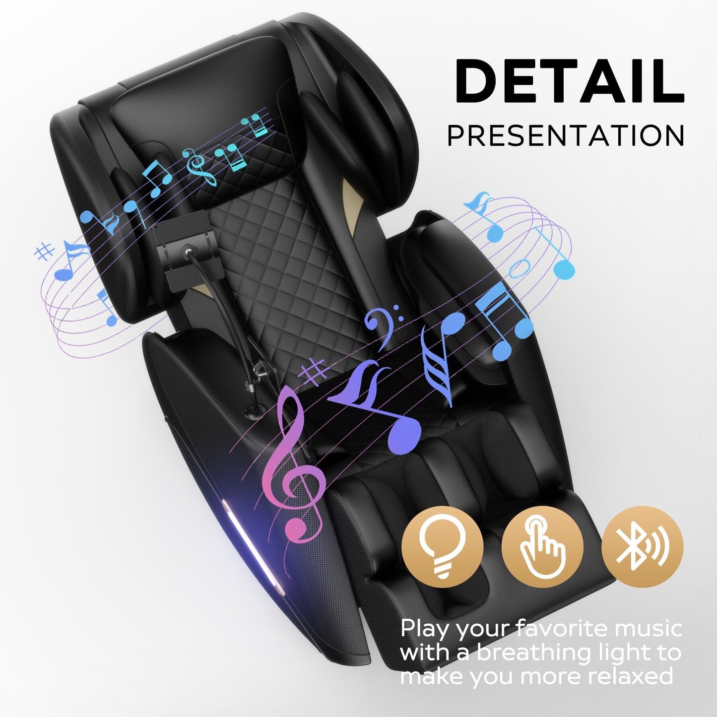 Poltrona massaggiante moderna a gravità zero per tutto il corpo, in pelle PU, con riscaldamento, terapia airbag e Bluetooth, poggiapiedi regolabile.