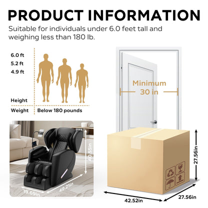 Poltrona massaggiante moderna a gravità zero per tutto il corpo, in pelle PU, con riscaldamento, terapia airbag e Bluetooth, poggiapiedi regolabile.