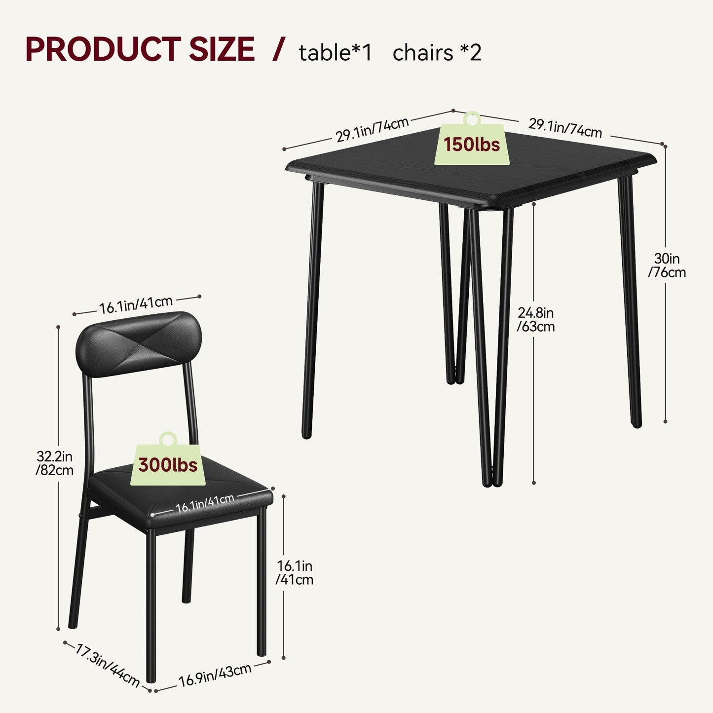 Set da pranzo moderno per cucina e sala da pranzo - 3 pezzi