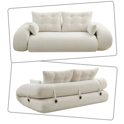 Divano letto trasformabile moderno e pratico, senza telaio, con cuscini e cuscini lombari, imbottitura in schiuma ad alta resilienza.