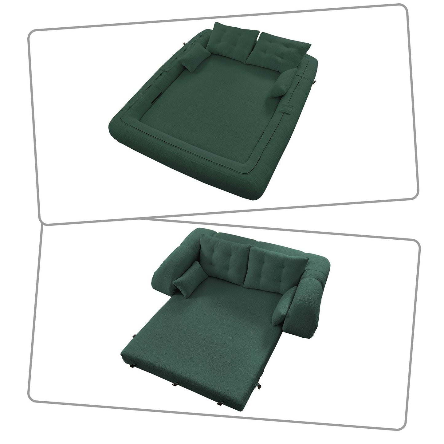 Divano letto trasformabile moderno e pratico, senza telaio, con cuscini e cuscini lombari, imbottitura in schiuma ad alta resilienza.