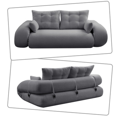 Divano letto trasformabile moderno e pratico, senza telaio, con cuscini e cuscini lombari, imbottitura in schiuma ad alta resilienza.