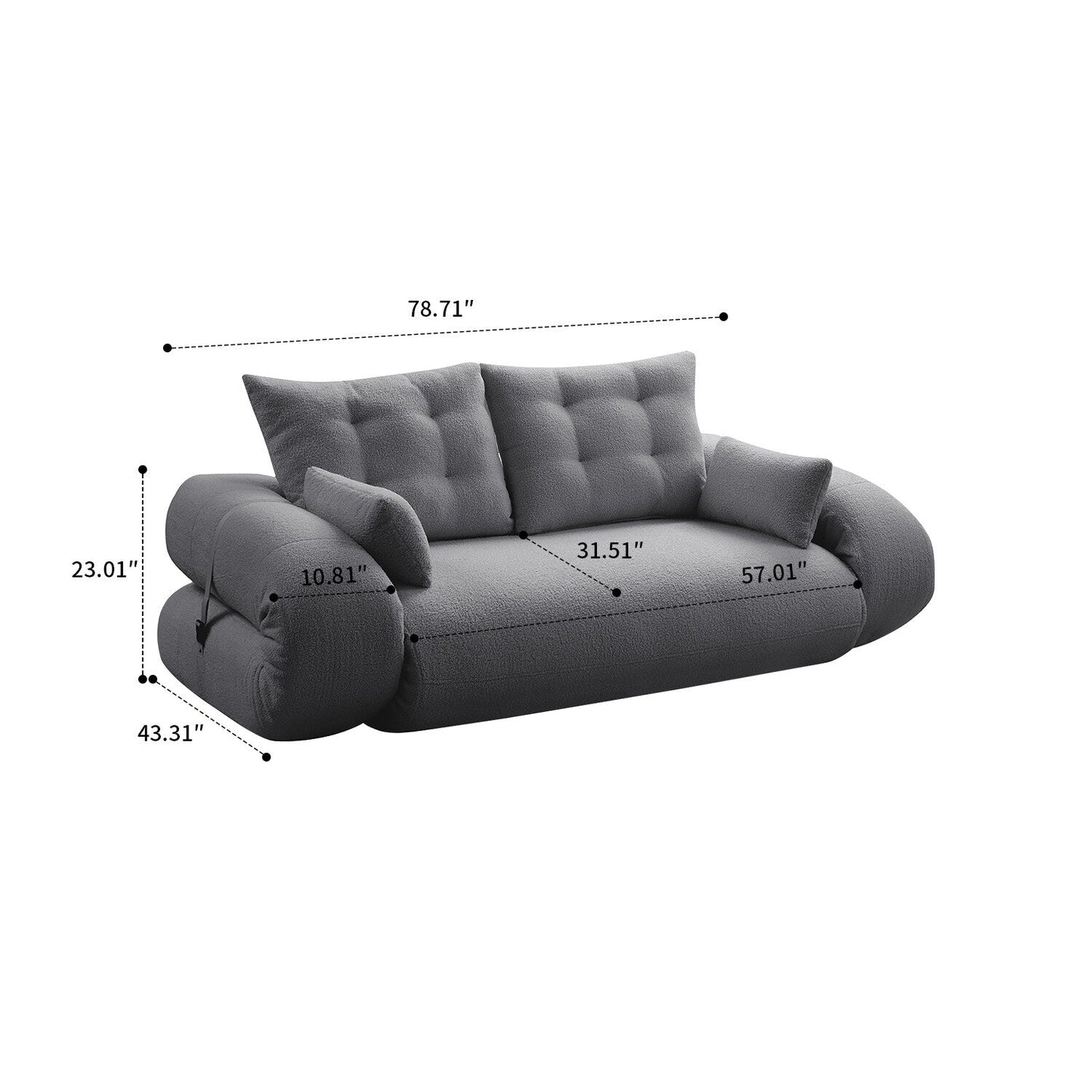 Divano letto trasformabile moderno e pratico, senza telaio, con cuscini e cuscini lombari, imbottitura in schiuma ad alta resilienza.