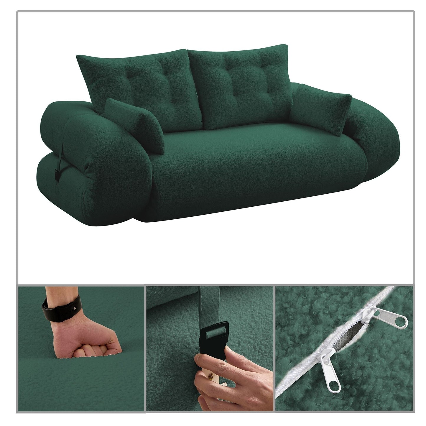 Divano letto trasformabile moderno e pratico, senza telaio, con cuscini e cuscini lombari, imbottitura in schiuma ad alta resilienza.