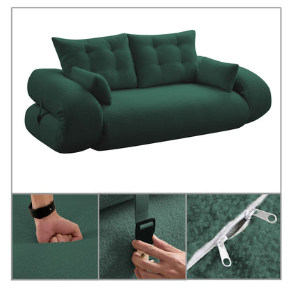 Divano letto trasformabile moderno e pratico, senza telaio, con cuscini e cuscini lombari, imbottitura in schiuma ad alta resilienza.