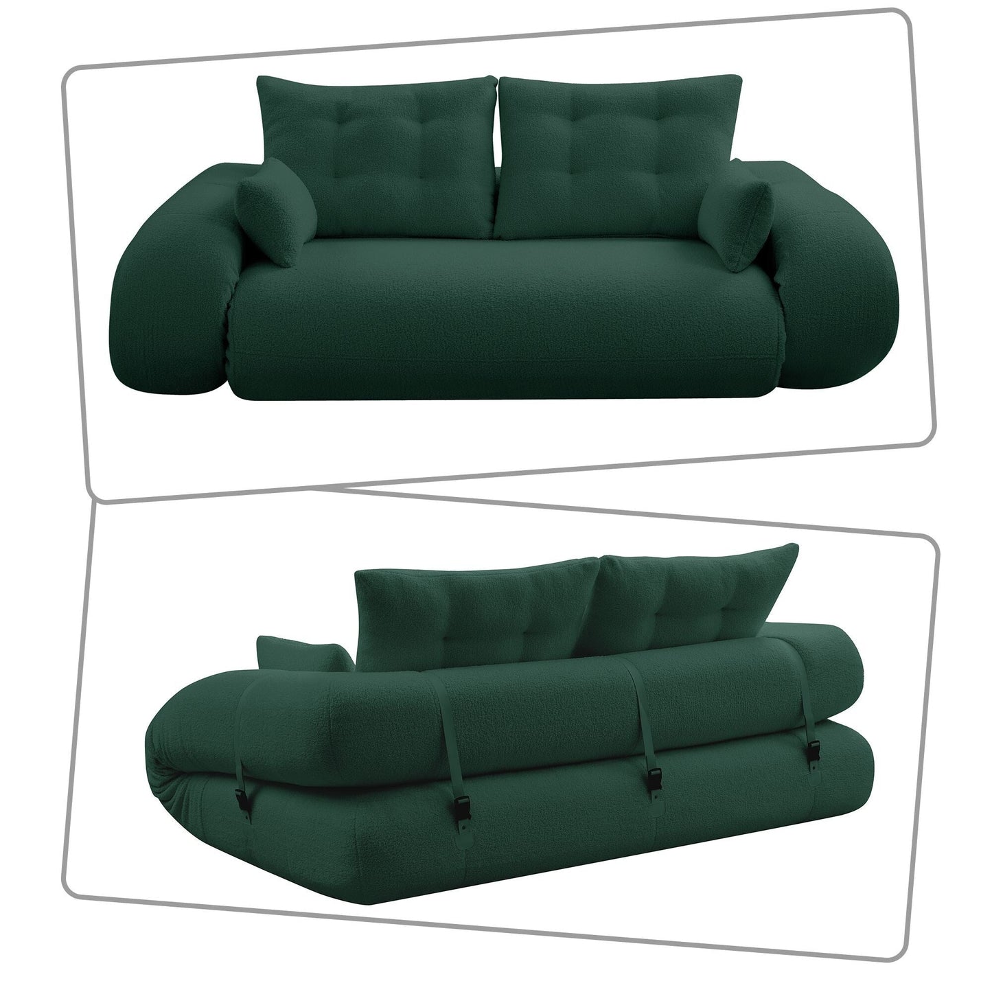 Divano letto trasformabile moderno e pratico, senza telaio, con cuscini e cuscini lombari, imbottitura in schiuma ad alta resilienza.