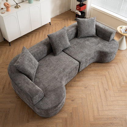 Divano curvo in stile moderno, divano in velluto a coste morbido e imbottito con 3 cuscini, divano curvo in tessuto super liscio per soggiorno Grigio