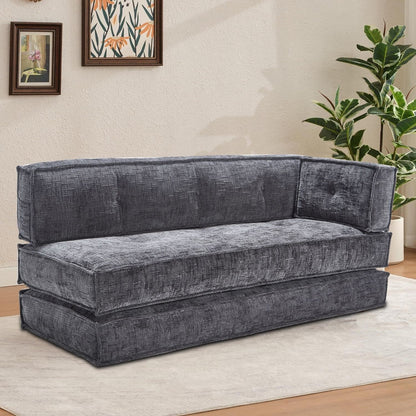 Divano senza struttura in stile moderno con tasche laterali portaoggetti e imbottitura in schiuma ad alta resilienza, tessuto ciniglia