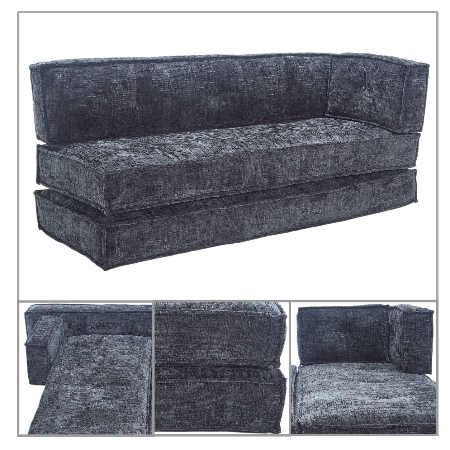 Divano senza struttura in stile moderno con tasche laterali portaoggetti e imbottitura in schiuma ad alta resilienza, tessuto ciniglia