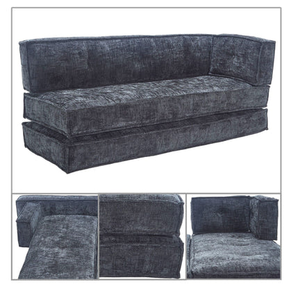 Divano senza struttura in stile moderno con tasche laterali portaoggetti e imbottitura in schiuma ad alta resilienza, tessuto ciniglia