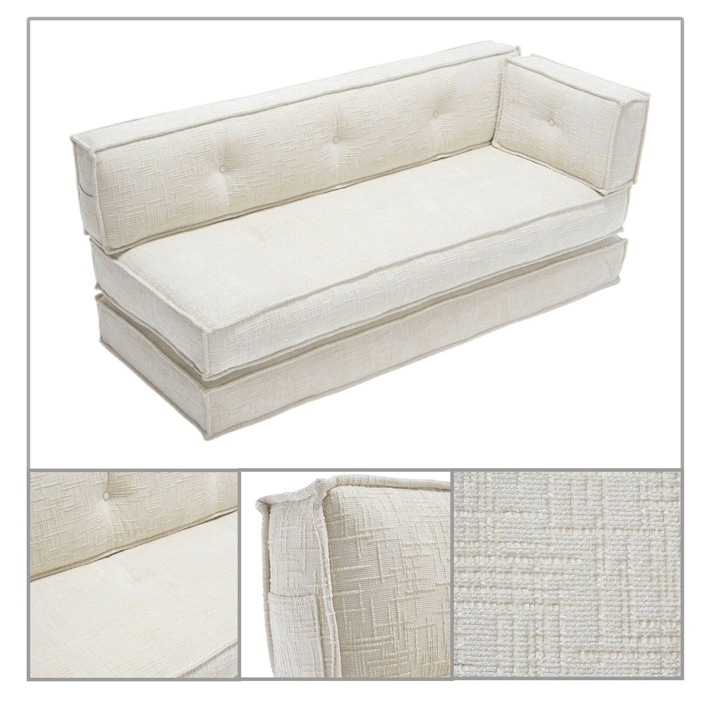 Divano senza struttura in stile moderno con tasche laterali portaoggetti e imbottitura in schiuma ad alta resilienza, tessuto ciniglia