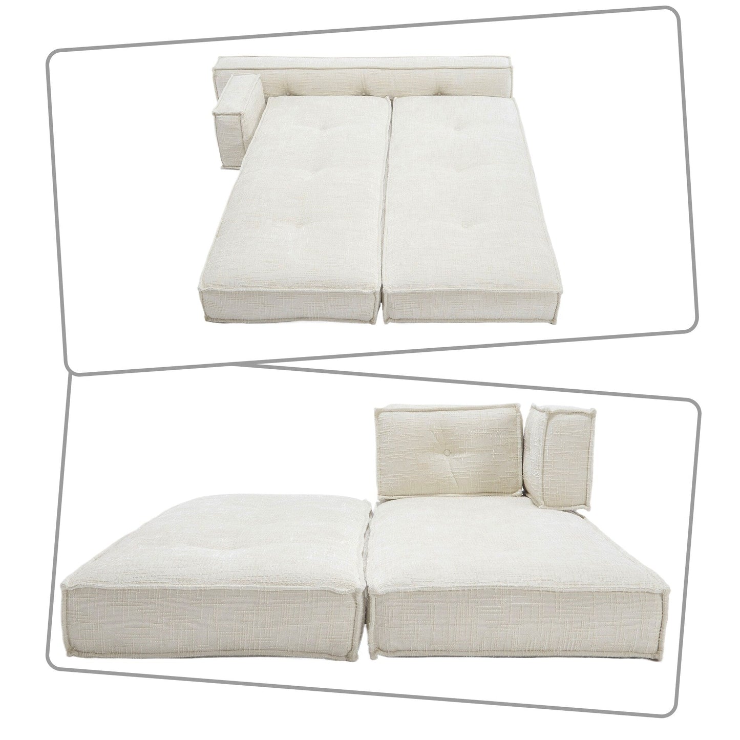 Divano senza struttura in stile moderno con tasche laterali portaoggetti e imbottitura in schiuma ad alta resilienza, tessuto ciniglia