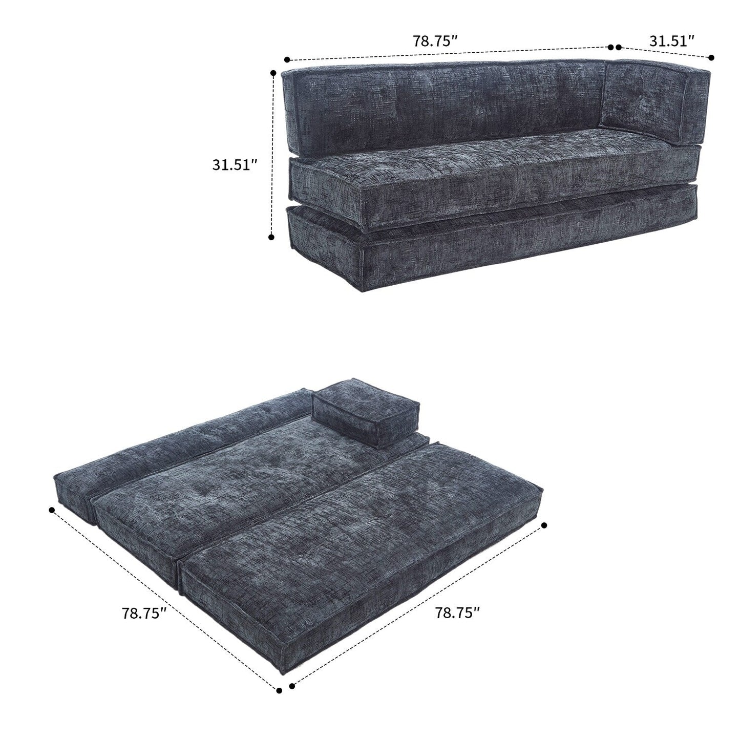 Divano senza struttura in stile moderno con tasche laterali portaoggetti e imbottitura in schiuma ad alta resilienza, tessuto ciniglia