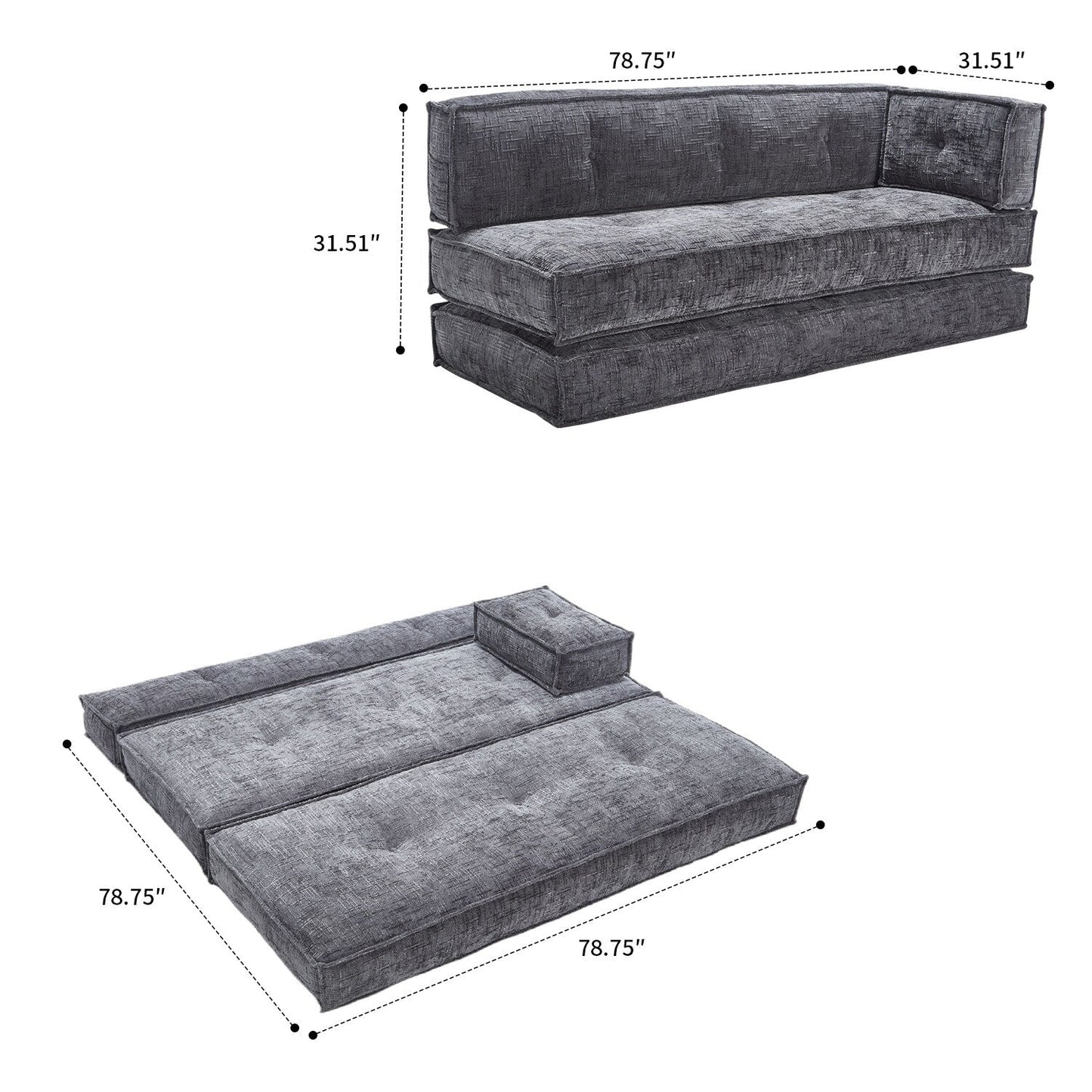 Divano senza struttura in stile moderno con tasche laterali portaoggetti e imbottitura in schiuma ad alta resilienza, tessuto ciniglia