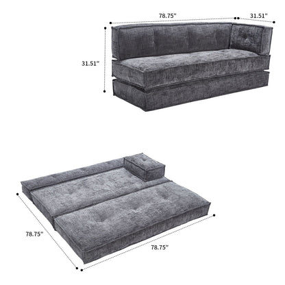 Divano senza struttura in stile moderno con tasche laterali portaoggetti e imbottitura in schiuma ad alta resilienza, tessuto ciniglia