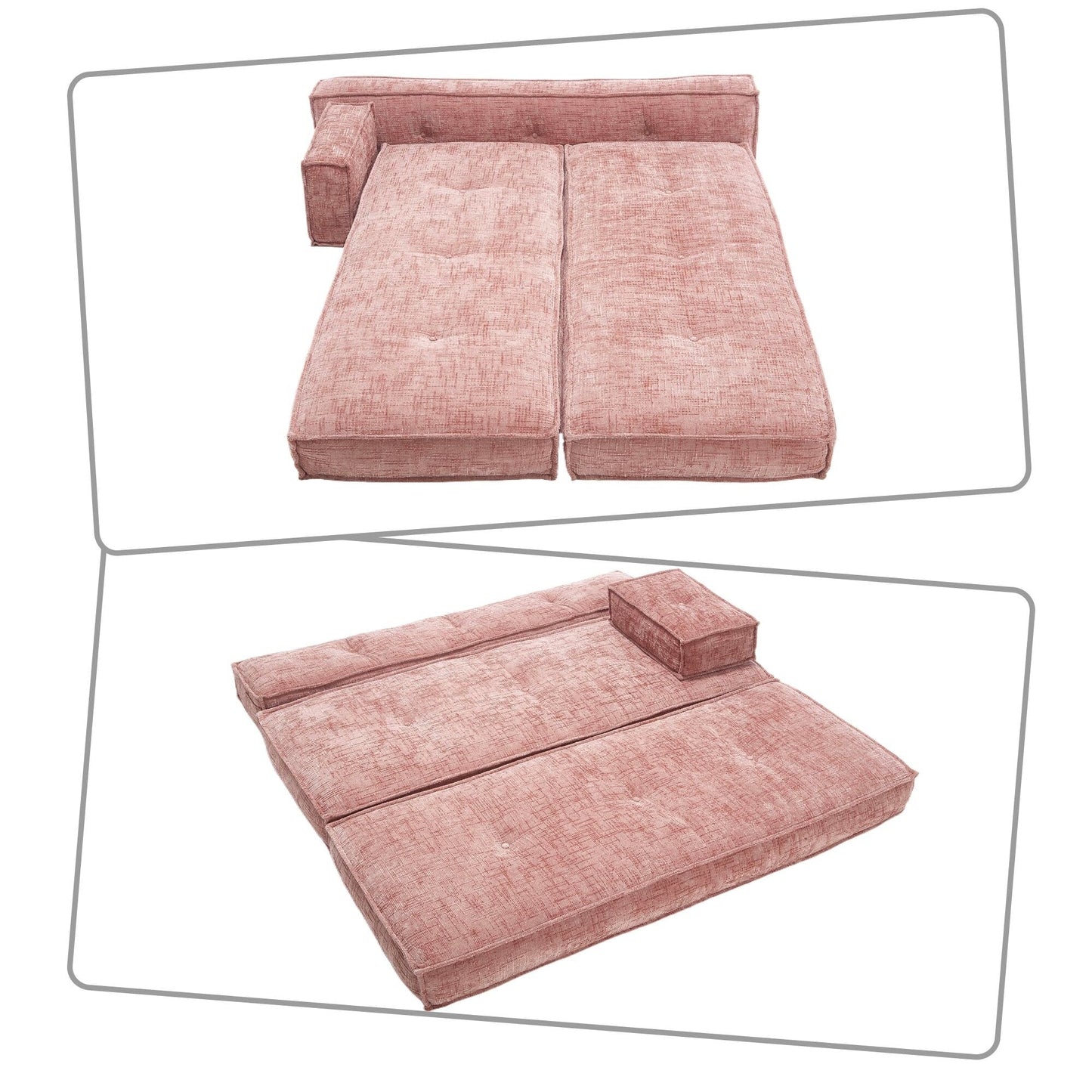 Divano senza struttura in stile moderno con tasche laterali portaoggetti e imbottitura in schiuma ad alta resilienza, tessuto ciniglia