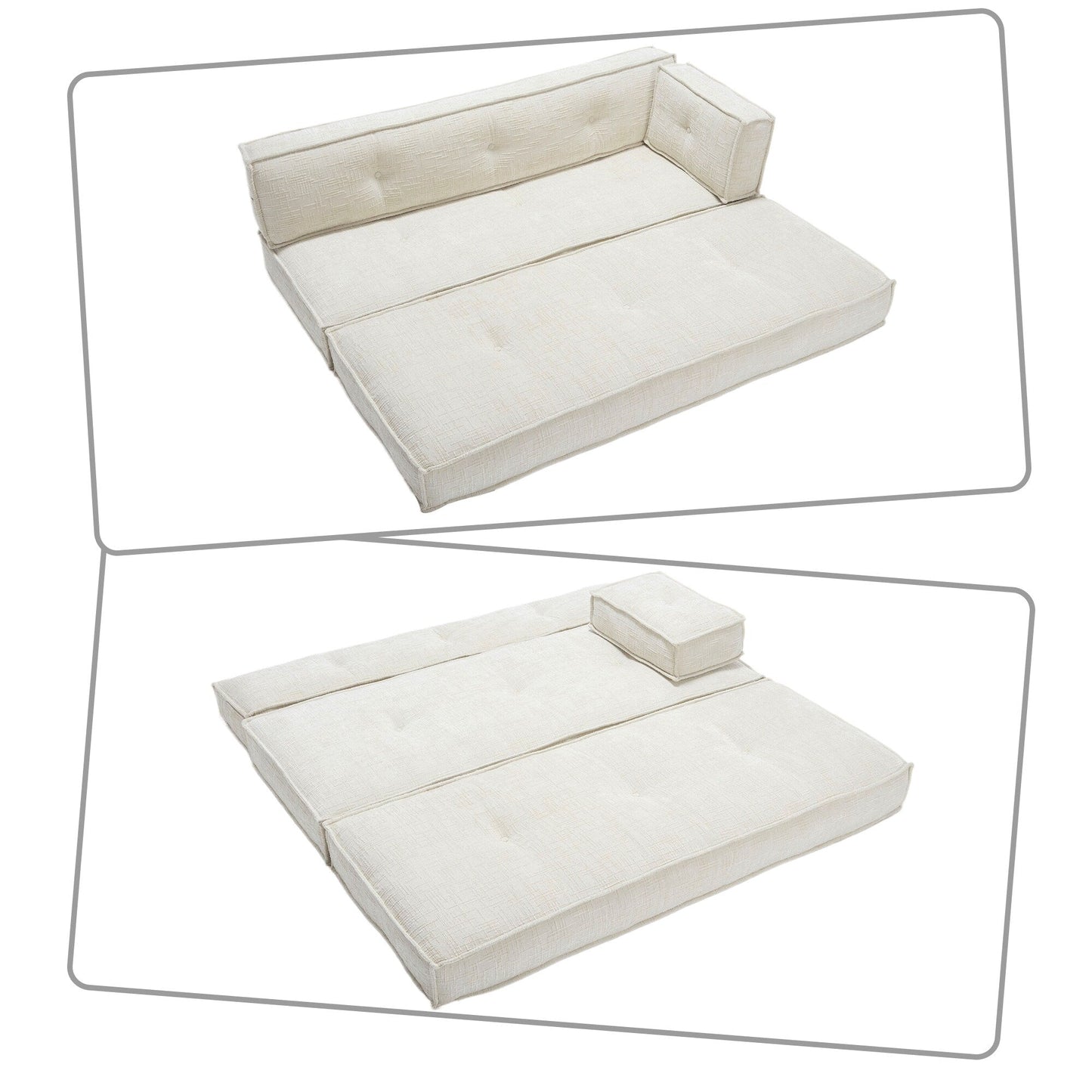 Divano senza struttura in stile moderno con tasche laterali portaoggetti e imbottitura in schiuma ad alta resilienza, tessuto ciniglia