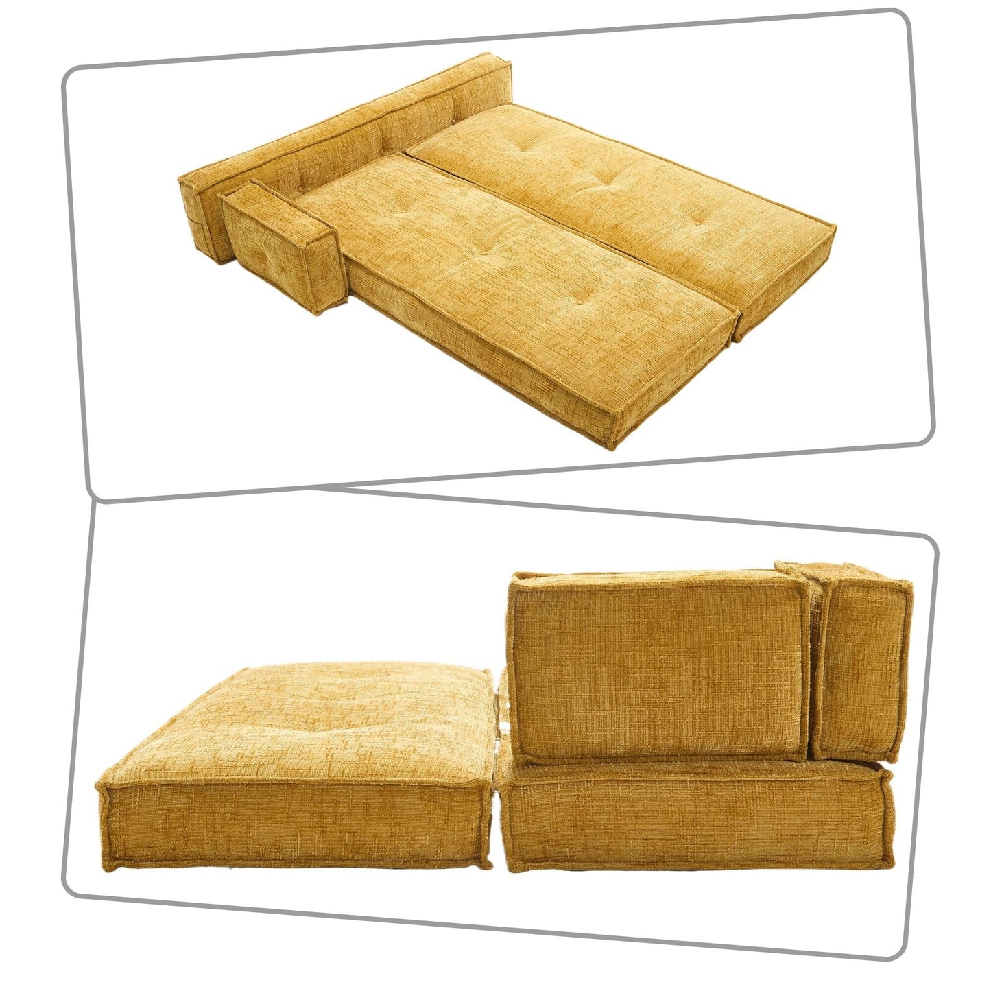 Divano senza struttura in stile moderno con tasche laterali portaoggetti e imbottitura in schiuma ad alta resilienza, tessuto ciniglia