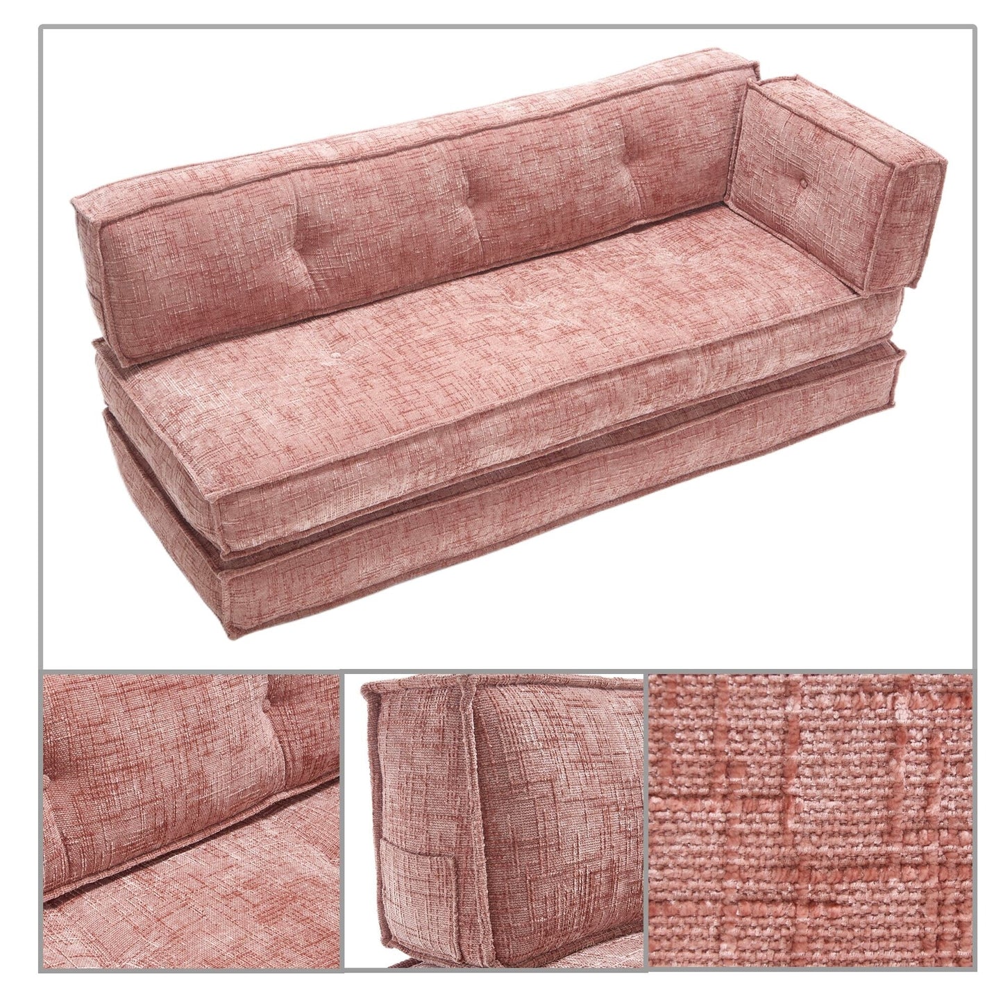 Divano senza struttura in stile moderno con tasche laterali portaoggetti e imbottitura in schiuma ad alta resilienza, tessuto ciniglia