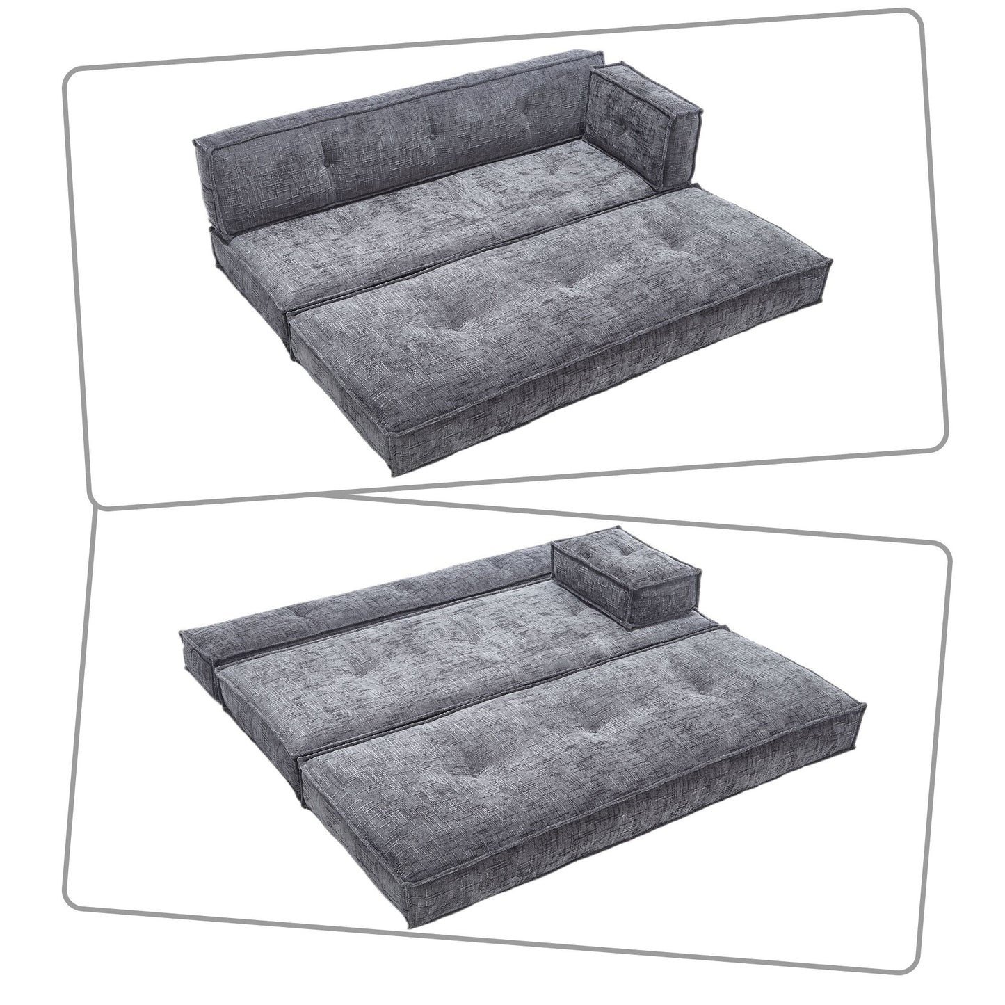 Divano senza struttura in stile moderno con tasche laterali portaoggetti e imbottitura in schiuma ad alta resilienza, tessuto ciniglia