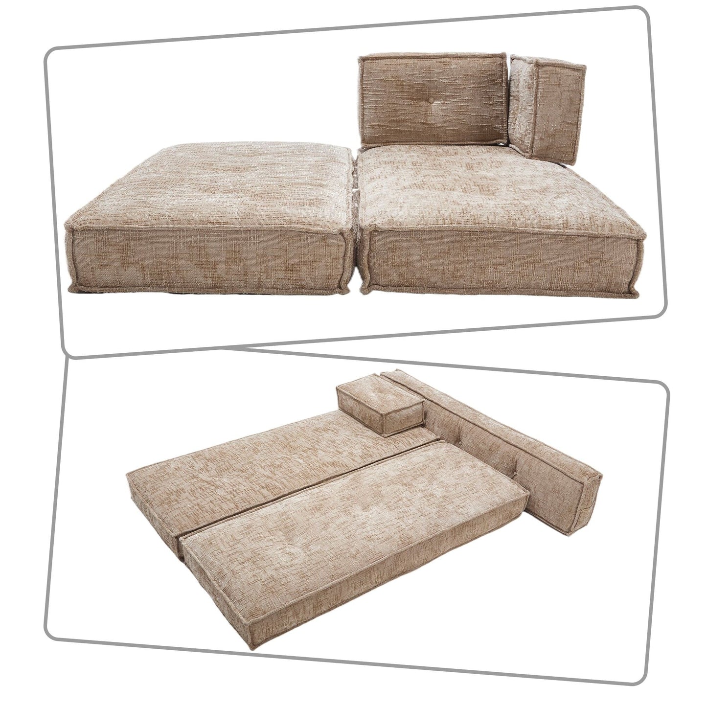 Divano senza struttura in stile moderno con tasche laterali portaoggetti e imbottitura in schiuma ad alta resilienza, tessuto ciniglia