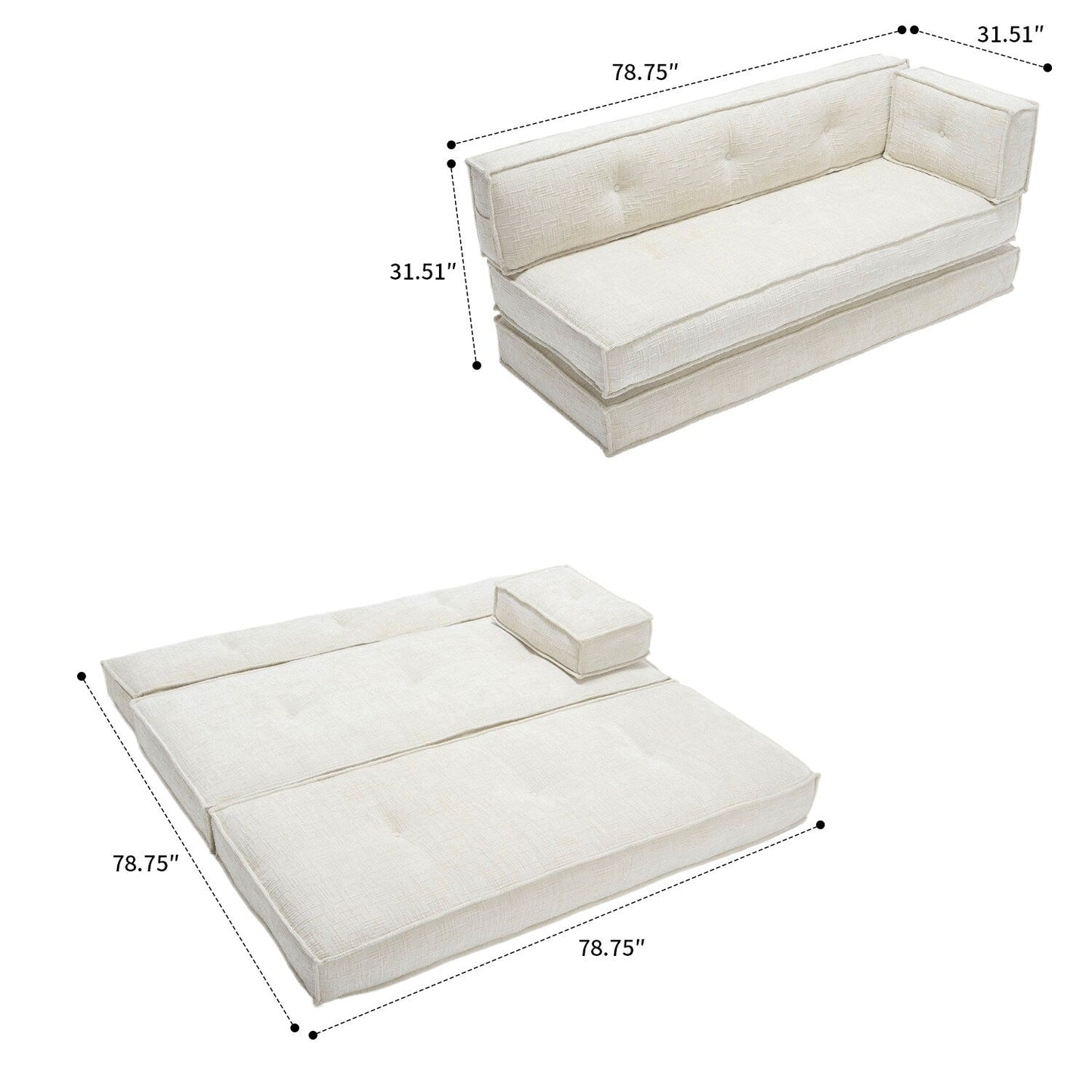 Divano senza struttura in stile moderno con tasche laterali portaoggetti e imbottitura in schiuma ad alta resilienza, tessuto ciniglia