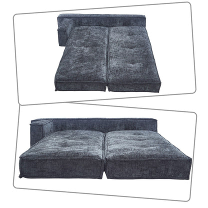 Divano senza struttura in stile moderno con tasche laterali portaoggetti e imbottitura in schiuma ad alta resilienza, tessuto ciniglia