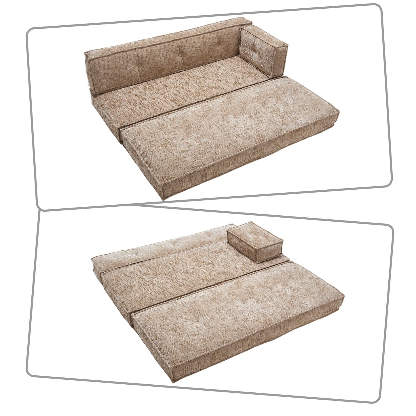 Divano senza struttura in stile moderno con tasche laterali portaoggetti e imbottitura in schiuma ad alta resilienza, tessuto ciniglia