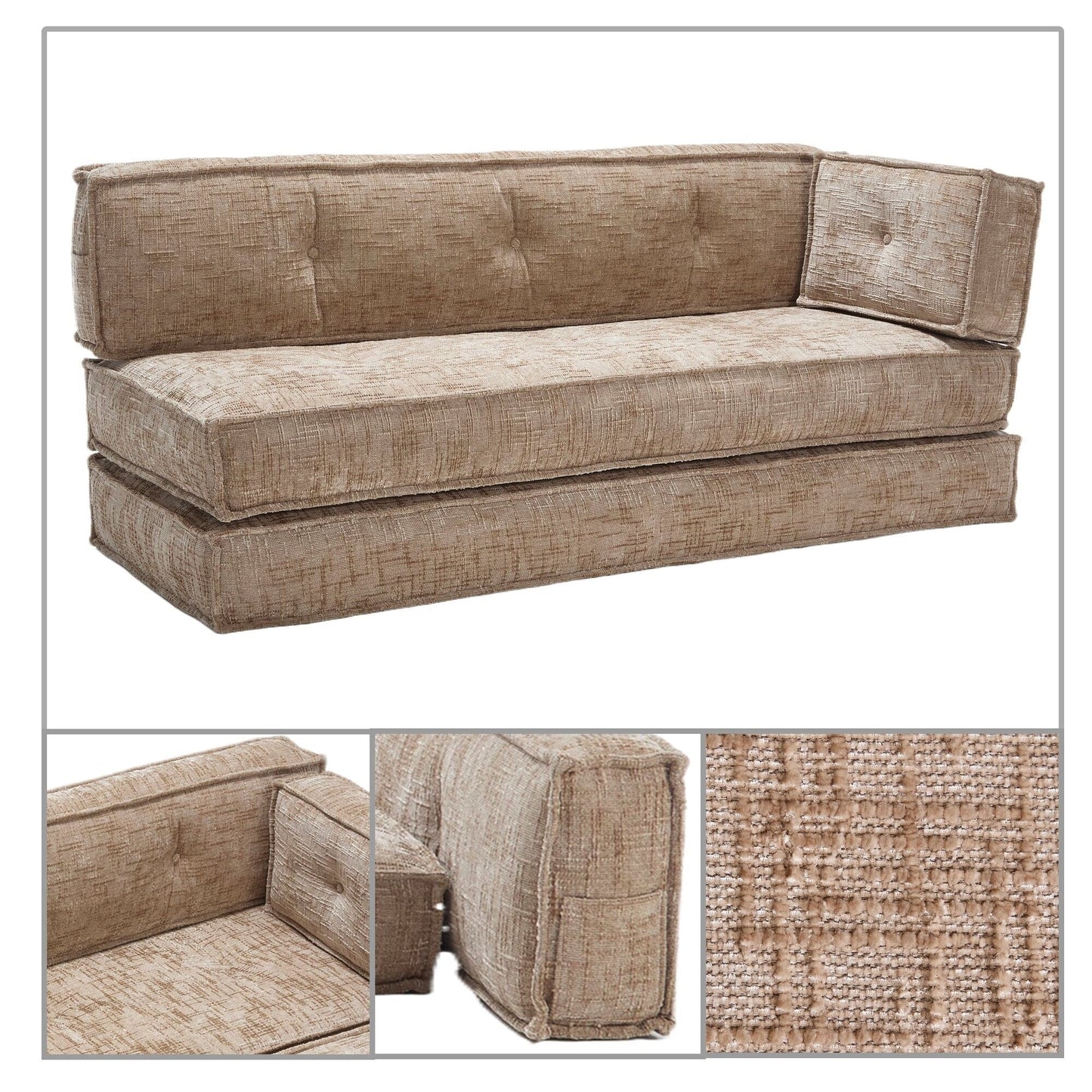 Divano senza struttura in stile moderno con tasche laterali portaoggetti e imbottitura in schiuma ad alta resilienza, tessuto ciniglia