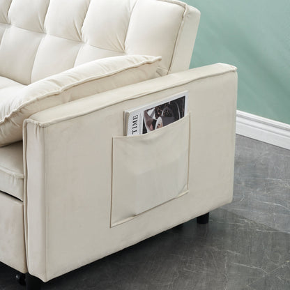 Divano moderno in velluto, divano letto estraibile, piccolo divano casual a due posti con schienale, tasche, divano letto trasformabile 3 in 1.