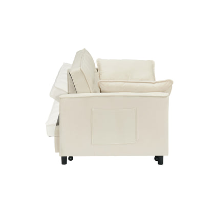 Divano moderno in velluto, divano letto estraibile, divano casual con schienale, con cuscino, tasche, divano letto trasformabile 3 in 1