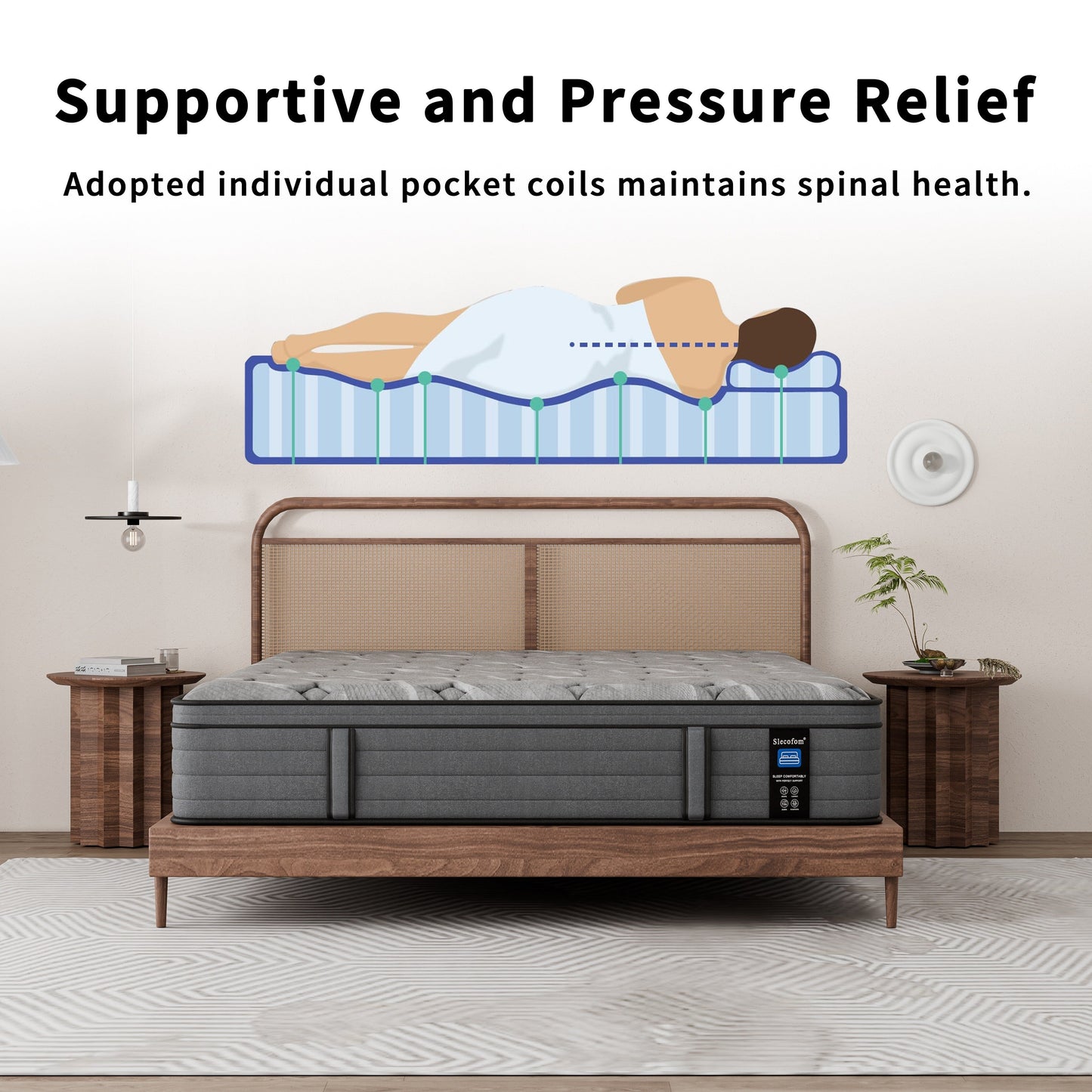 Materasso ibrido Modland da 14 pollici con materasso Euro Top medio, materasso a molle insacchettate in una scatola