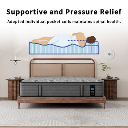 Materasso ibrido Modland da 14 pollici con materasso Euro Top medio, materasso a molle insacchettate in una scatola