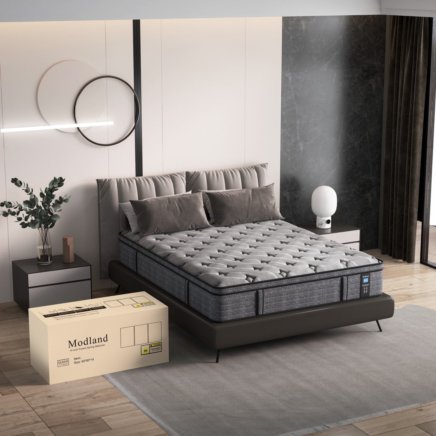 Materasso ibrido in memory foam Modland da 14'' Queen in una scatola - Sollievo dalla pressione e isolamento del movimento, CertiPUR-US per il sollievo dal mal di schiena