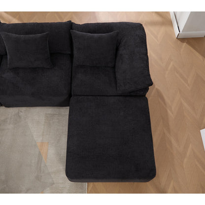 Divano componibile modulare a 5 pezzi, divano letto trasformabile con pouf e cuscini per soggiorno