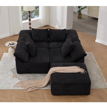 Divano componibile modulare a 5 pezzi, divano letto trasformabile con pouf e cuscini per soggiorno